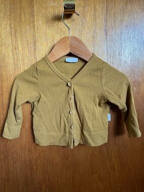 Jamie Kay Ribbed Button-Front Cardigan in Camel